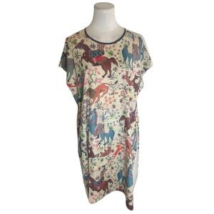Cotélac Dress Horse Lion Floral Animal Boho Vacation Designer Resortwear M 6 1